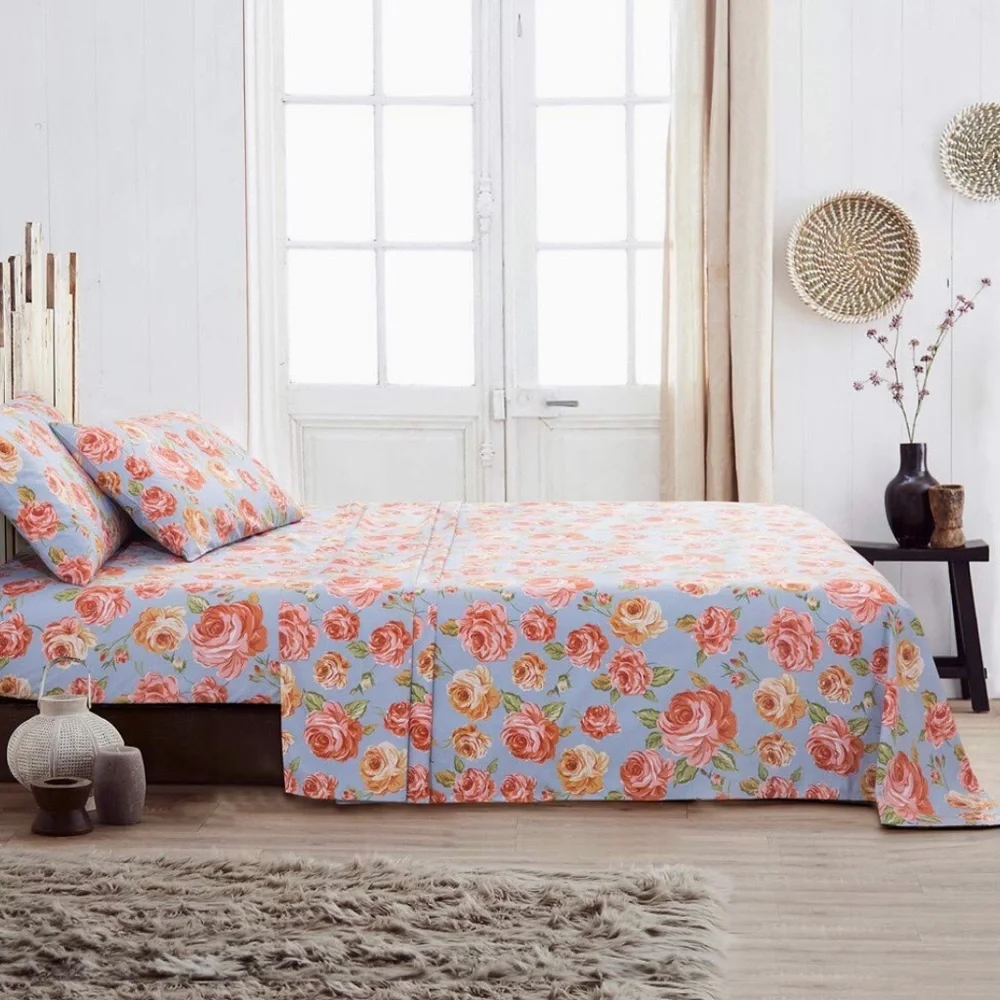 Soft Rose Flower Patterned Printed Bed Sheets